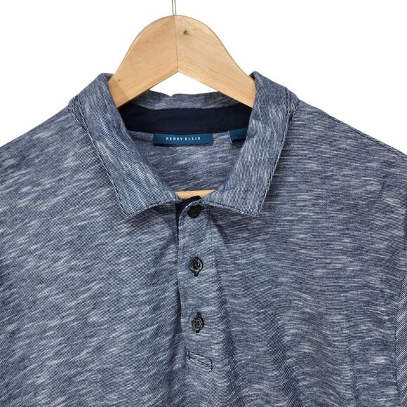 Perry Ellis Mens Blue‎ Polo Shirt L/G Cotton/Polyester Short Sleeve - Picture 1 of 7